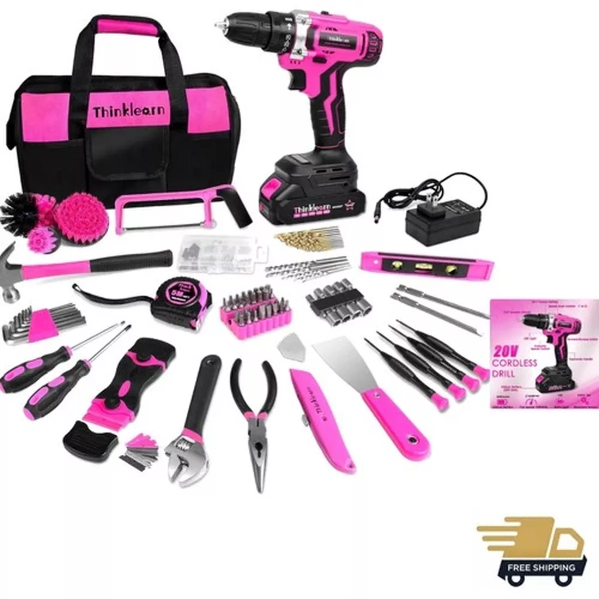 223-Piece Power Drill Tool Set, 12V Cordless Drill Driver Kit with Drawer Too…