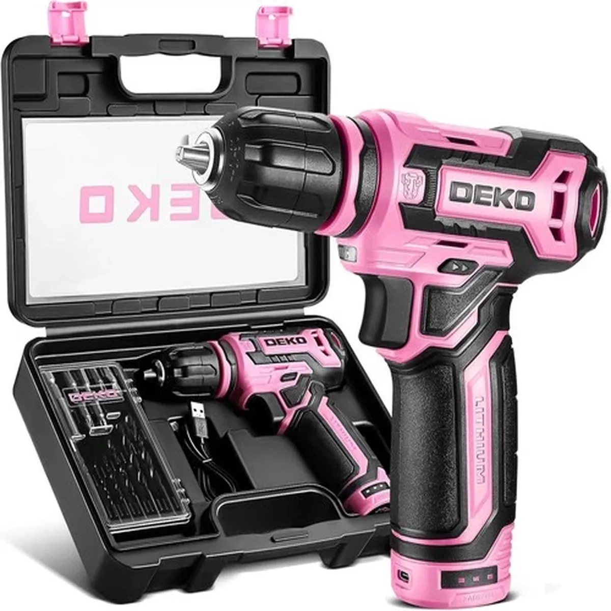 58pc Pink Cordless Drill & DIY Tool Kit Set – Screwdrivers, Pliers, Hammer, Bits
