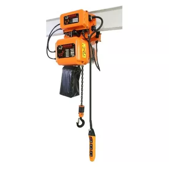 Bison Lifting 1/2 Ton Electric Chain Hoist with Trolley | Three-Phase Dual-Speed