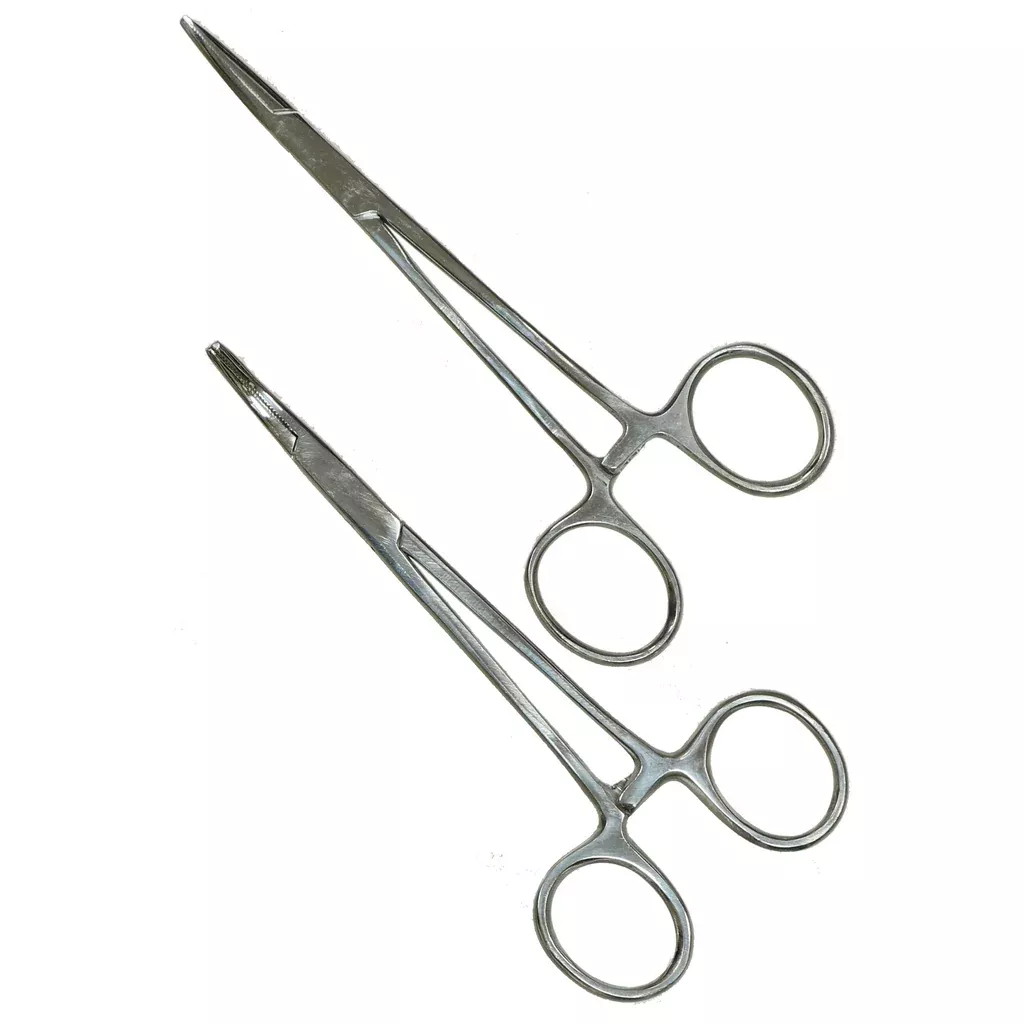 Crawford Tool F25 Straight 5" + Curved 5" Forceps/Hemostat Locking Clamp Set