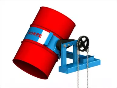 Custom Forklift Attachment with Pull Chain Drum Tilt Control