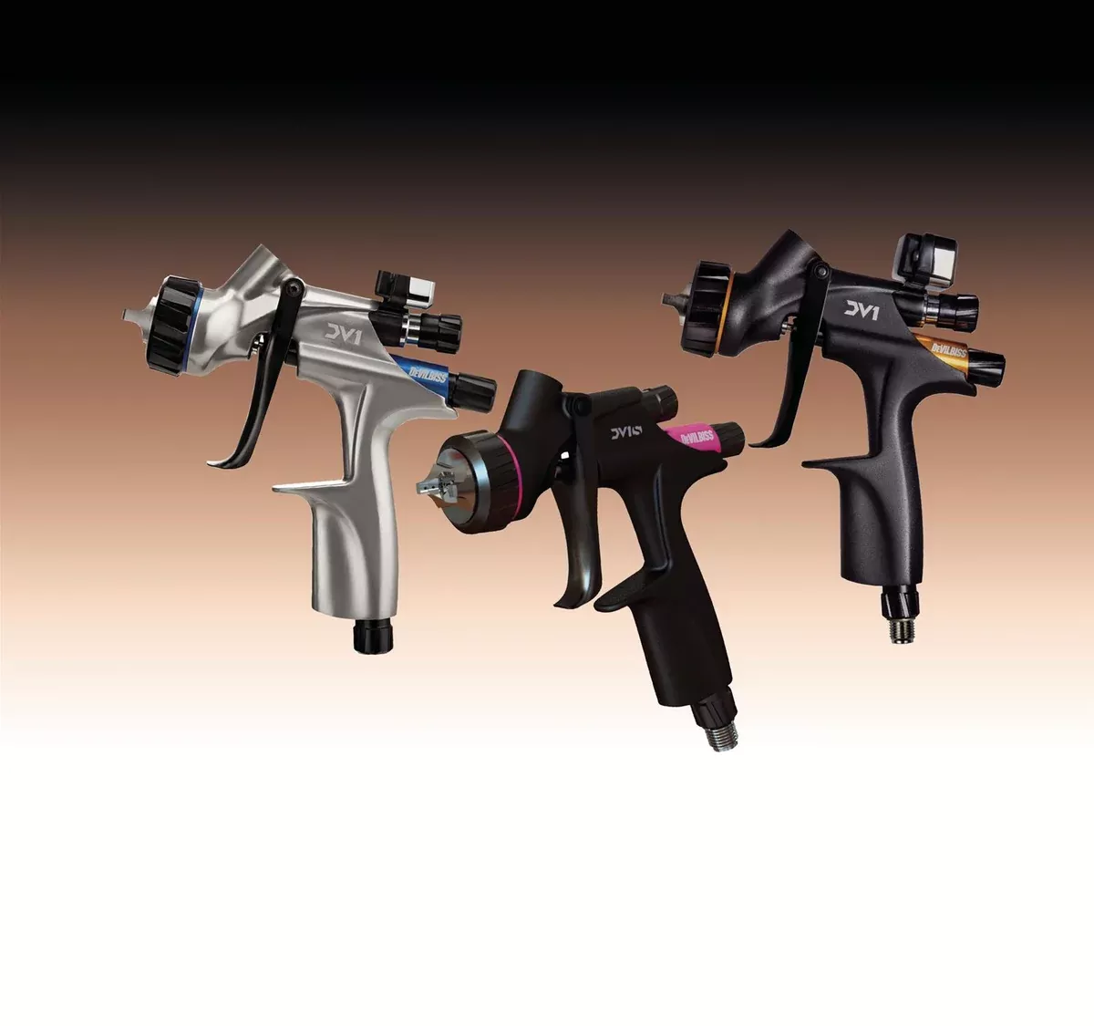 Devilbiss DV1 3 Spray Gun Bundle 704703 – Basecoat, Clearcoat, & Smart Mini Gun