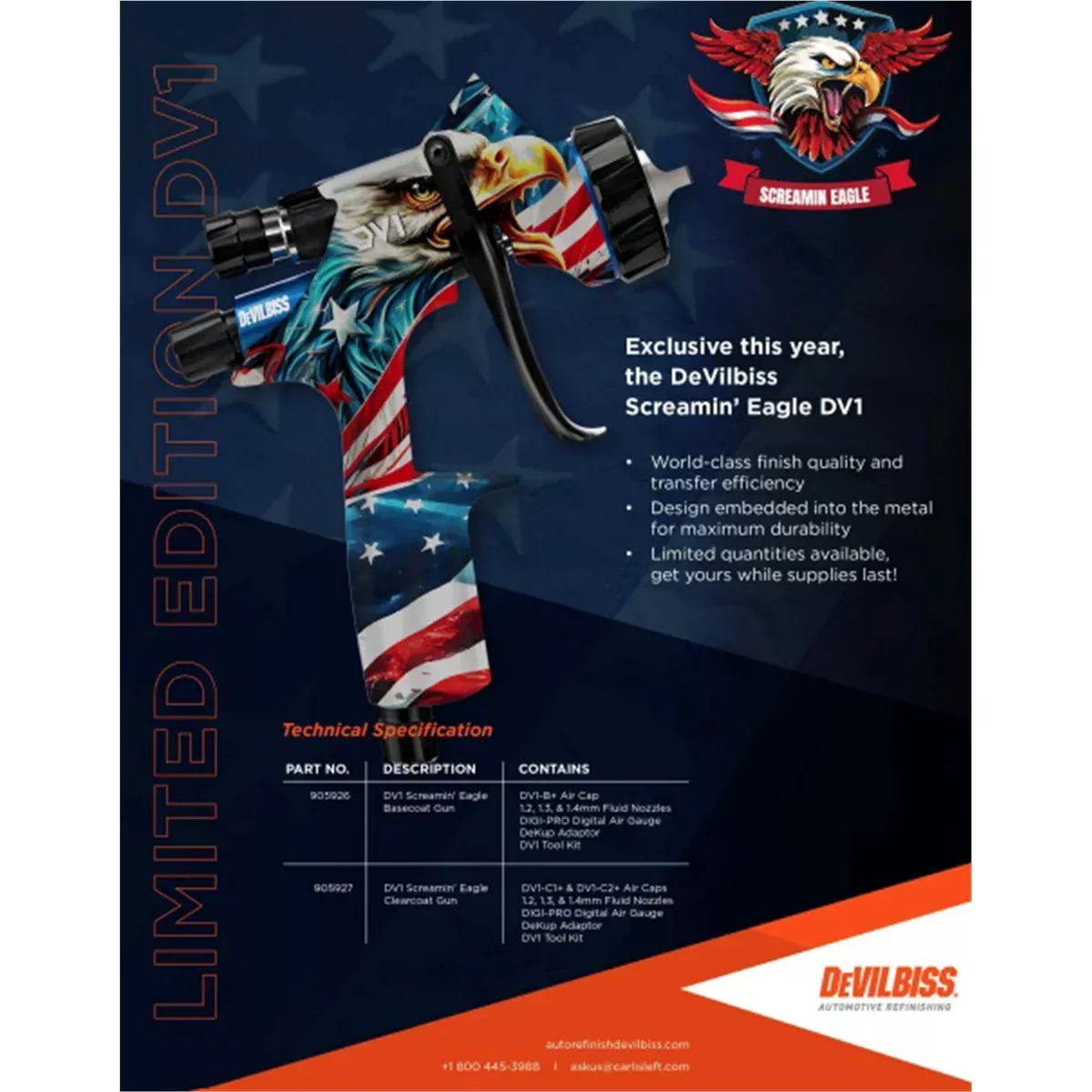 DeVilbiss DV1 Basecoat Spray Gun Kustom Design DEV905927