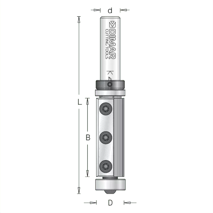 Dimar 1RCDW8-19 – 3/4″ Dia, Carbide Inserts, Flush Trim Bit, 2 Flutes, 1/2″ Shank, 4 7/16″ Length