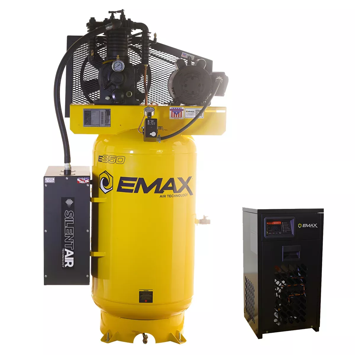 Emax Compressor 5HP Silent Industrial Air Compressor 80 Gallon Vertical – 1-Phase Two-Stage with 30 CFM Dryer Bundle (EMXESP05V080I1PK)