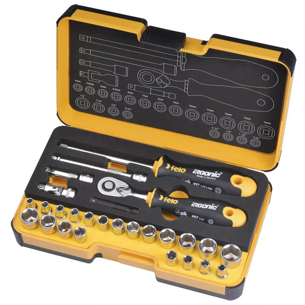 Felo 62371 R-GO INCH + Metric 27 Piece Socket Set