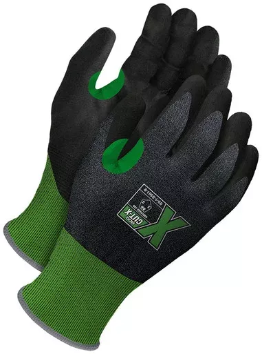 Green 21G Seamless Knit Black PU Palm W/ Touchscreen | Cut Resistant A6 | Bob Dale Gloves