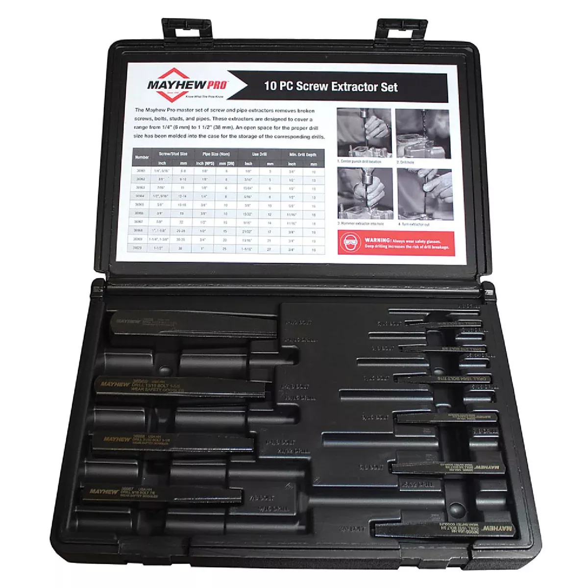 Mayhew Steel 37345 10 Piece Screw Extractor Set