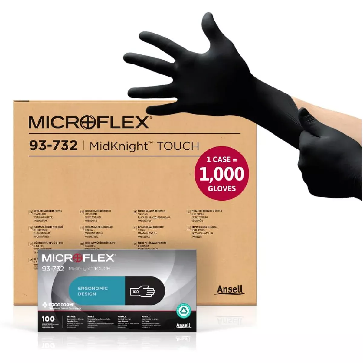 Microflex 93-732-S Midknight Touch Small Black Nitrile Case of Gloves - Case of 1,000