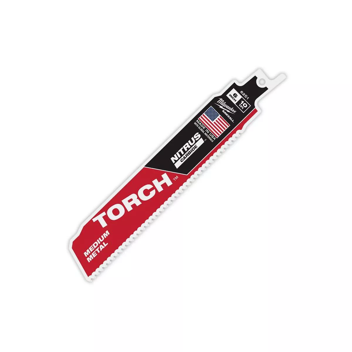 Milwaukee 6″ 10 TPI TORCH with NITRUS CARBIDE for Medium Metals SAWZALL Blade 48-00-6251