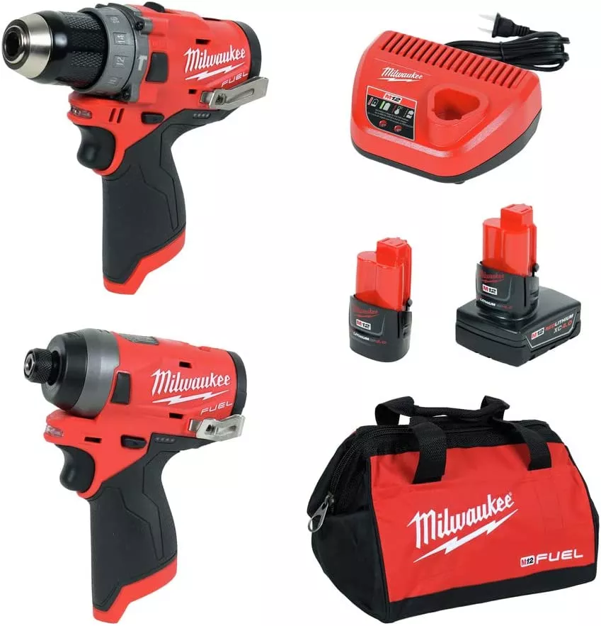 Milwaukee Electric Tools 2598-22 M12 Fuel 2 Pc Kit- 1/2″ Hammer Drill & 1/4″ Impact