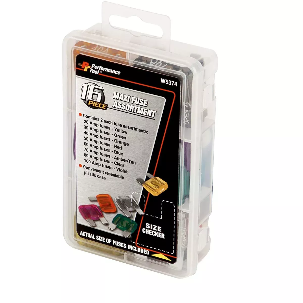 Performance Tool W5374 16 Piece Maxi Fuse Assortment