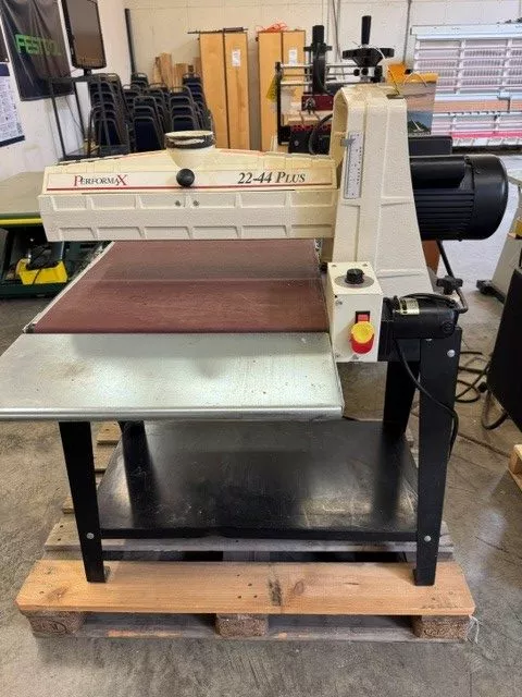 “Used” Jet/Performax 22-44 drum sander with stand and in/outfeed tables