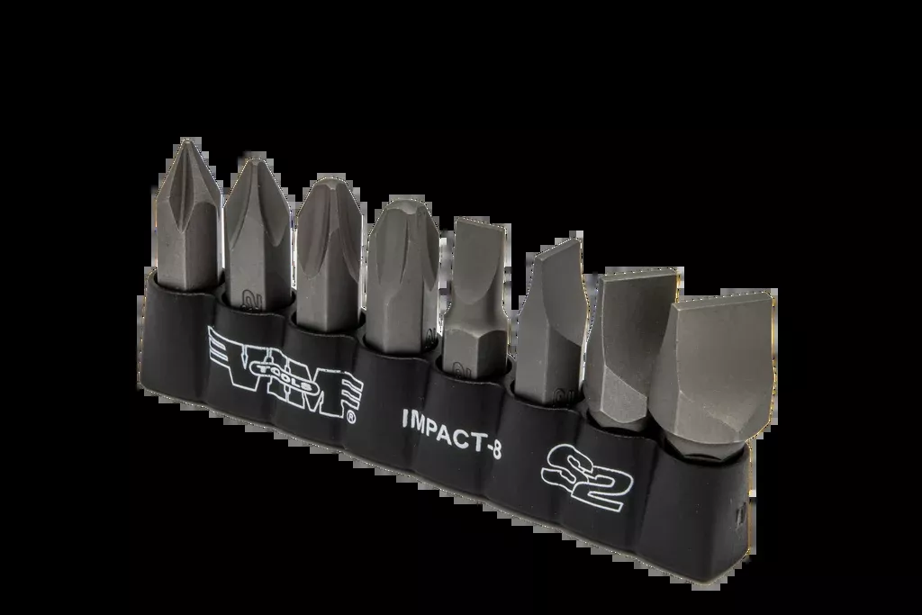 Vim Tools IMPACT-8 Phillips and Slotted Impact Bit Set, 8 Piece 5/16" Shank 1/4", 5/16", 3/8", 1/2" Slotted Flat Blade and Phillips# 1, 2, 3, and4
