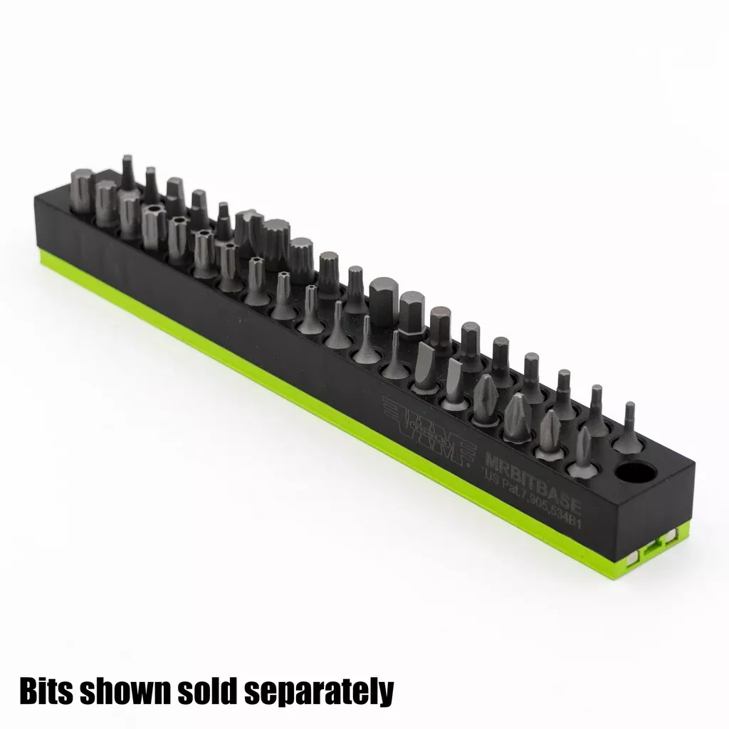 Vim Tools MRBITBASE Magrail Bit Organizer, magnet holds 38 Standard or Power Shank Tools at any angle, Magnetic Base attaches to any metal surface